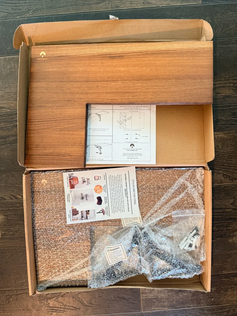 Metrogico Rustic Wood Corner Floating Shelves Set of 2 NIB